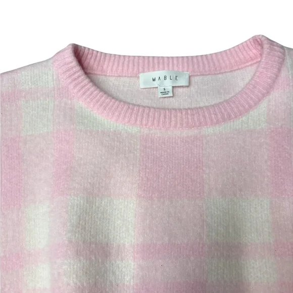 Mable Anthropologie Pink Plaid Sweater Skirt Set Cropped Preppy Chic Size Small - Picture 5 of 6